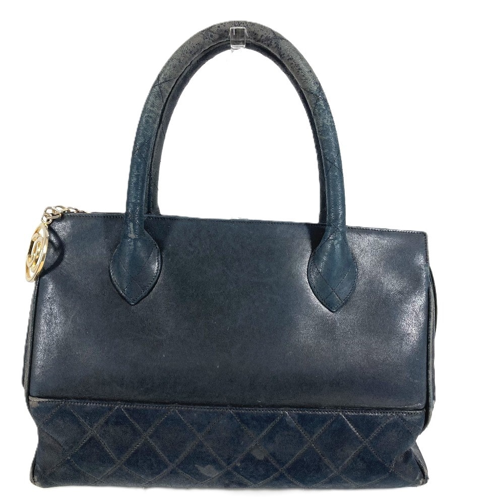 シャネル CHANEL Vステッチ ロゴ ヴィンテージ カバン トートバッグ CC ココマーク チャーム付き ハンドバッグ レザー ブラック