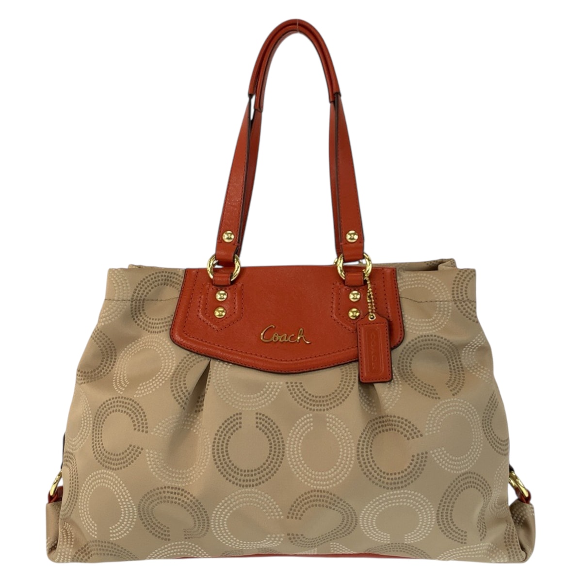 美品 COACH コーチ オプアート ベージュ オレンジ ゴールド金具 キャンバス レザー/ トートバッグ ショルダーバッグ 601519 【中古】