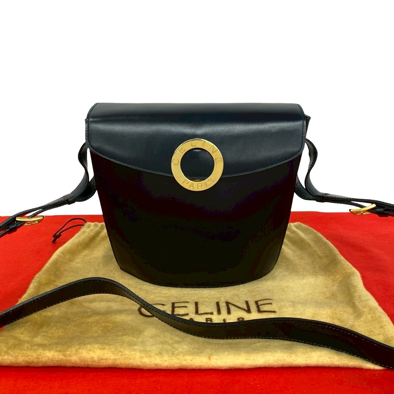CELINE セリーヌ サークル ロゴ 金具 レザー ショルダーバッグ ブラック
01004