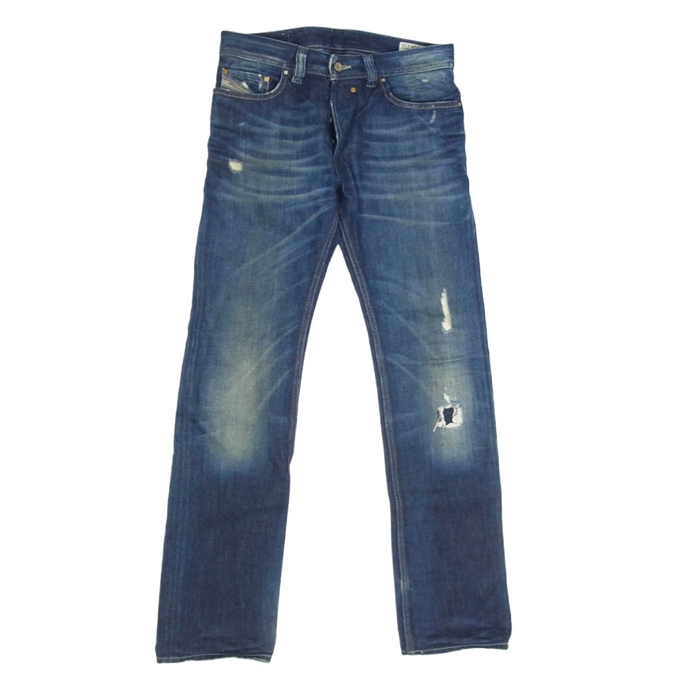 DIESEL ディーゼル デニムパンツ SAFADO ダメージ加工 スリム ストレート デニム パンツ W29 インディゴブルー系【中古】
