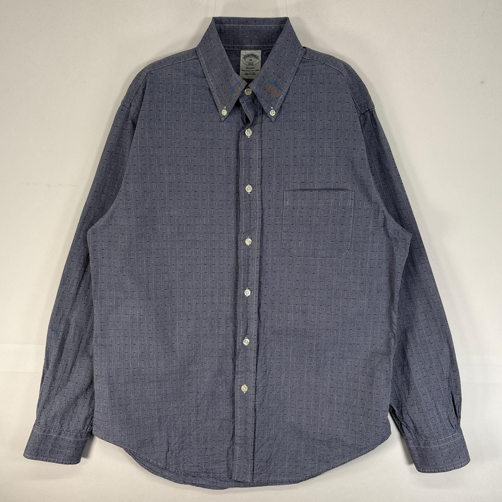 古着 ブルックスブラザーズ Brooks Brothers 長袖シャツ 1818 REGENT 胸ポケ M ネイビー系 ドット メンズ