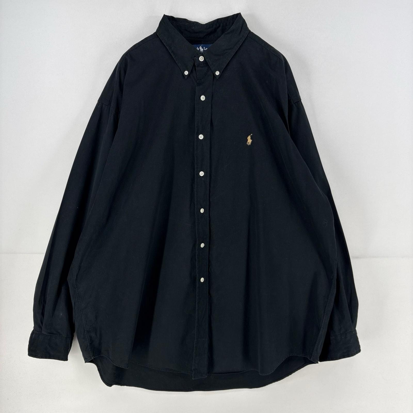 古着 ラルフローレン RALPH LAUREN 長袖シャツ ワンポイント ロゴ 刺繍 ボタンダウン 大きいサイズ 2XL ブラック メンズ