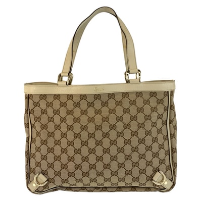 美品 GUCCI グッチ ベージュ ゴールド金具 GGキャンバス レザー/ トートバッグ ハンドバッグ 600980 【中古】