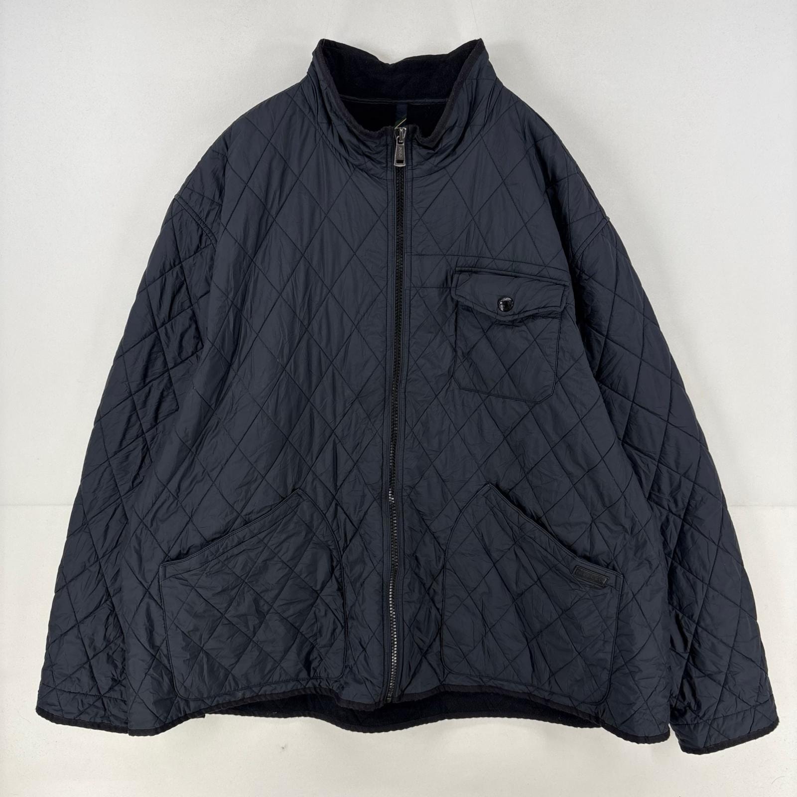 古着 ポロ・ラルフローレン POLO RALPH LAUREN ジャケット フルジップ キルティング フリースライナー 中綿 3XL ブラック メンズ