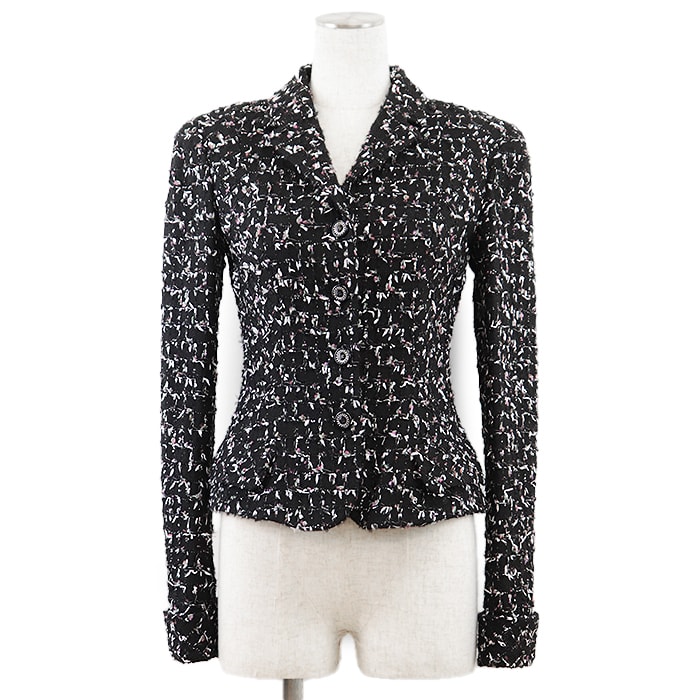 美品 シャネル ツイード ジャケット レディース ブラック マルチカラー 36 CHANEL