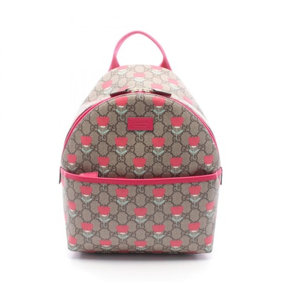 グッチ GUCCI チルドレンズ GGスプリーム キムスンヨン フラワープリント リュックサック バックパック バッグ PVCコーティングキャンバス レザー レディース ベージュ系 / ブラウン系 / ピンク系 782708 【中古】