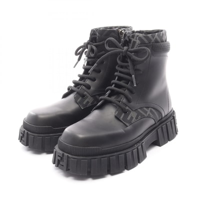 フェンディ FENDI フォース FF柄 サイドジップ ブーツ 靴 レザー キャンバス メンズ ブラック系 7U1458 【中古】