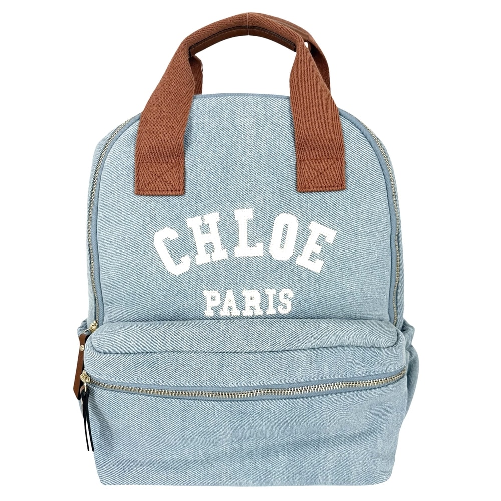 Chloe クロエ リュック デニム バックパック 肩掛け C20867 コットン レザー ブルー 青 ブラウン 茶 ゴールド金具 キッズ【中古品】