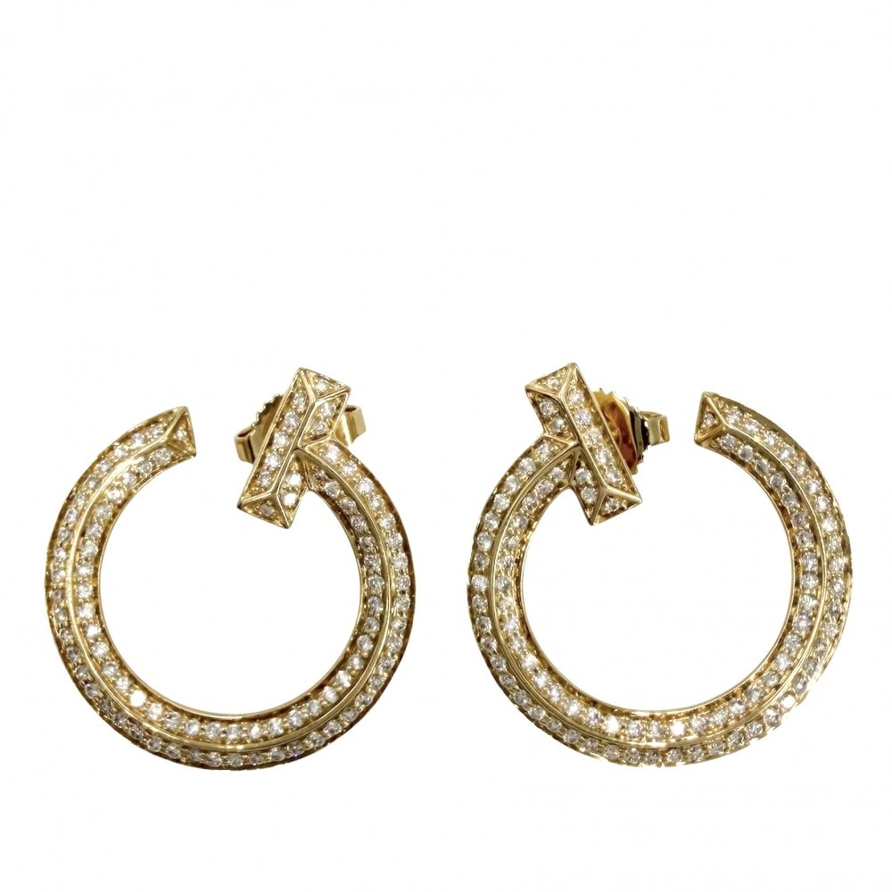 TIFFANY&Co. ティファニー ピアス オープンフープ Tワン アクセサリー ジュエリー 18金YG Au750 K18イエローゴールド ダイヤモンド計0.48ct レディース 約8.2g 美品【中古品】