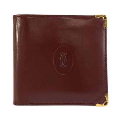 CARTIER カルティエ マストライン ワインレッド ゴールド金具 レザー 折財布 コンパクトウォレット 604433 【中古】