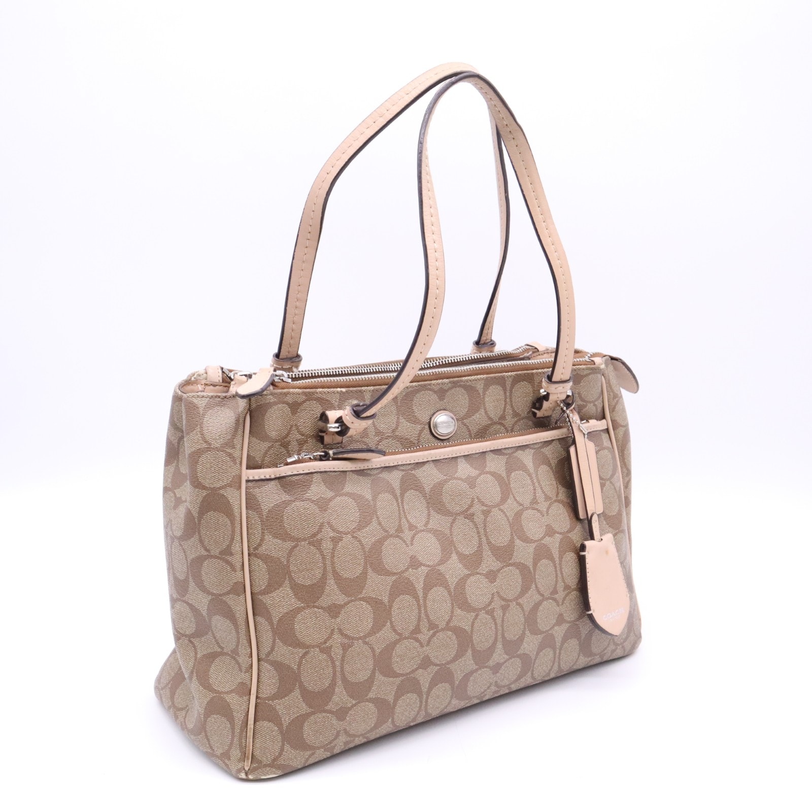 COACH コーチ キャンバス ペイトン シグネチャー ジョーダン ダブルジップ トートバッグ F32838 ハンドバッグ ベージュ ブラウン ピンク キャンバス レディース