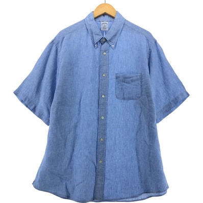 古着 ブルックスブラザーズ Brooks Brothers 1818 半袖 リネン ボタンダウンシャツ メンズXL相当/eaa543725