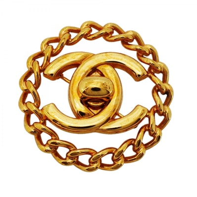 【6jdb0321-k】シャネル ブローチ ヴィンテージ ココマーク ターンロック GPメッキ ゴールド【中古】レディース
