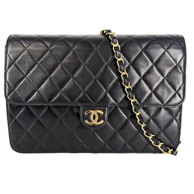 CHANEL シャネル ショルダーバッグ マトラッセ ココマーク プッシュロック 肩掛け 斜め掛け ラムスキン ブラック 黒 ゴールド金具 レディース【中古品】