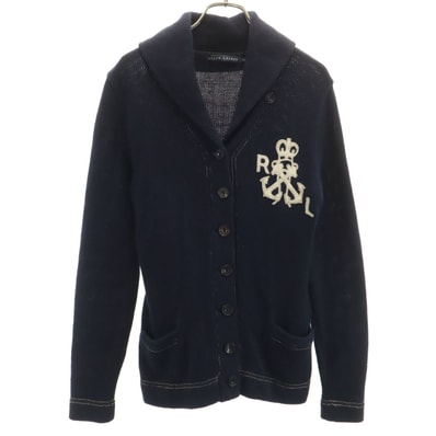 RALPH LAUREN ラルフローレン リネンブレンド 長袖 ショールカラー ニットカーディガン M ネイビー インパクト21