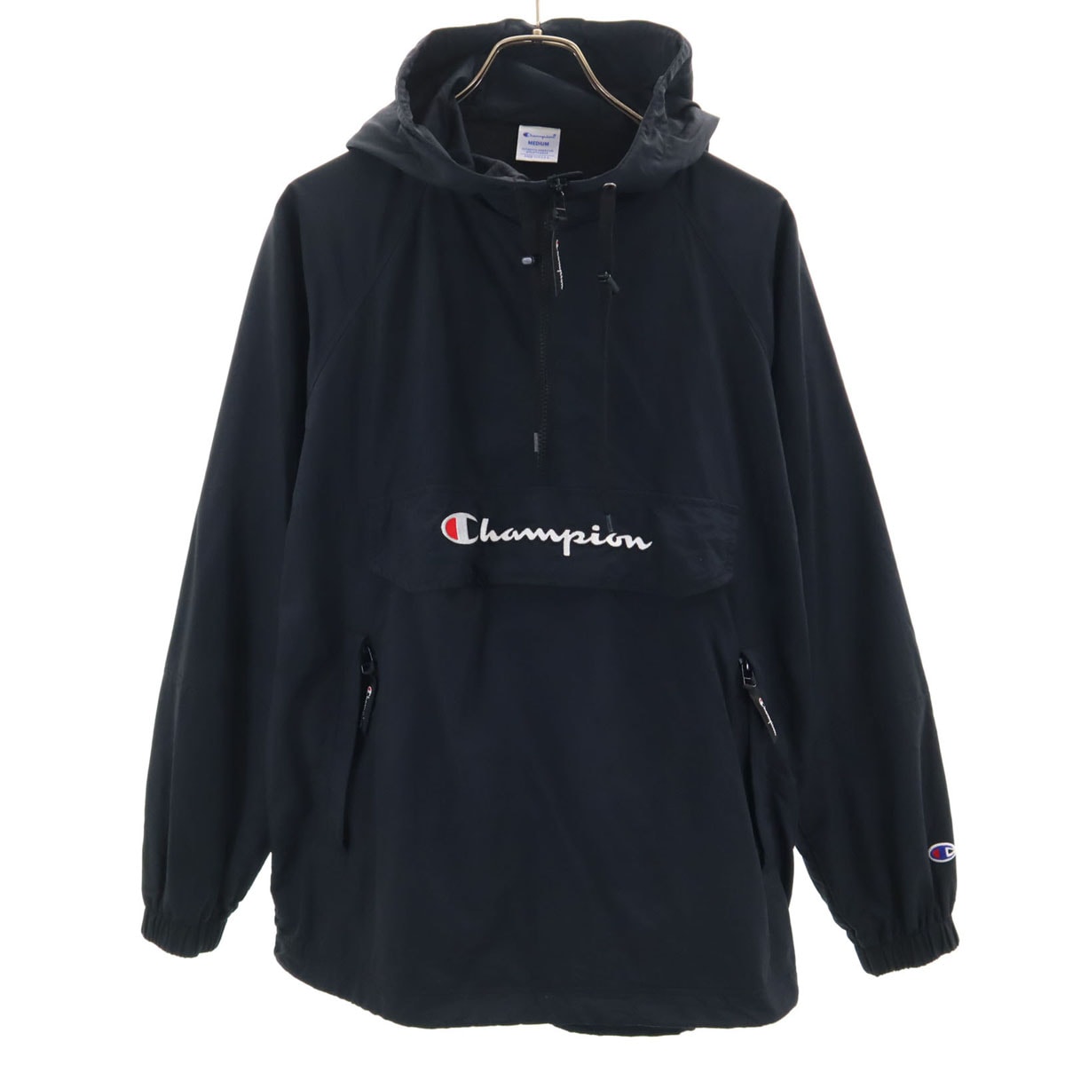 Champion古着ハーフジップアノラックパーカーウィンドブレーカー黒K106 Champion古着ハーフジップアノラックパーカーウィンドブレーカー黒K106