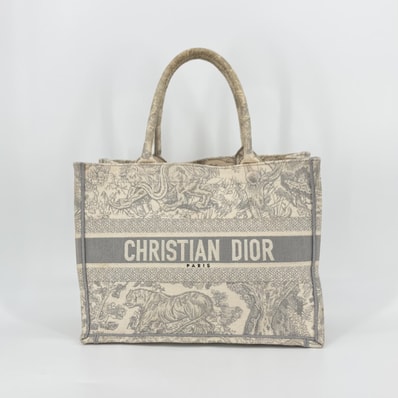 Christian Dior(クリスチャンディオール) ブックトート ミディアム トワル ドゥ ジュイ エンブロイダリー トートバッグ エクリュ×グレー
