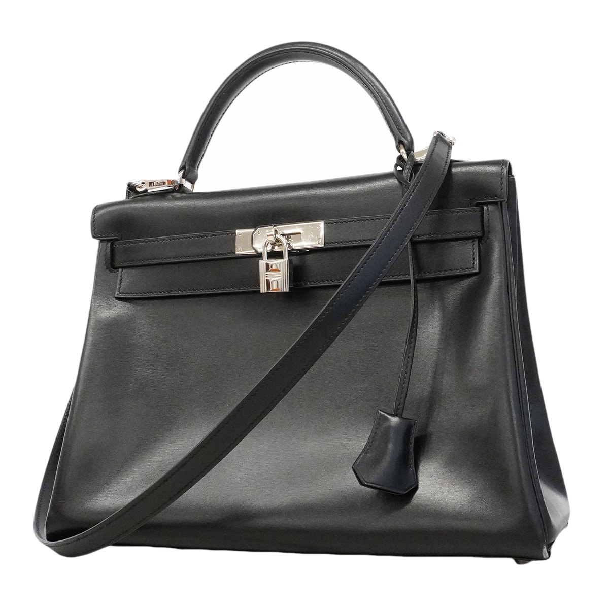 ★最終価格★SALE【6hb0086】エルメス ハンドバッグ ケリー32 ボックスカーフ ブラック シルバー金具 □B刻印 2wayバッグ【中古】レディース