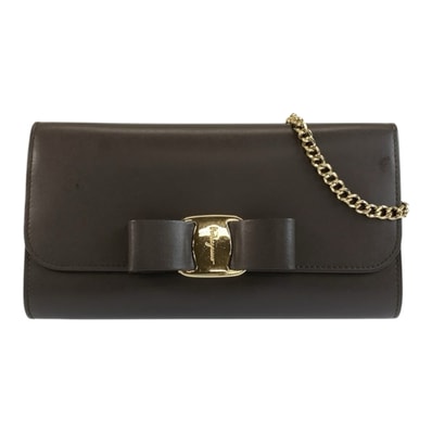 Salvatore Ferragamo サルヴァトーレフェラガモ ヴァラリボン ブラウン ゴールド金具 レザー ショルダーバッグ チェーンウォレット 1-0248860 【中古】