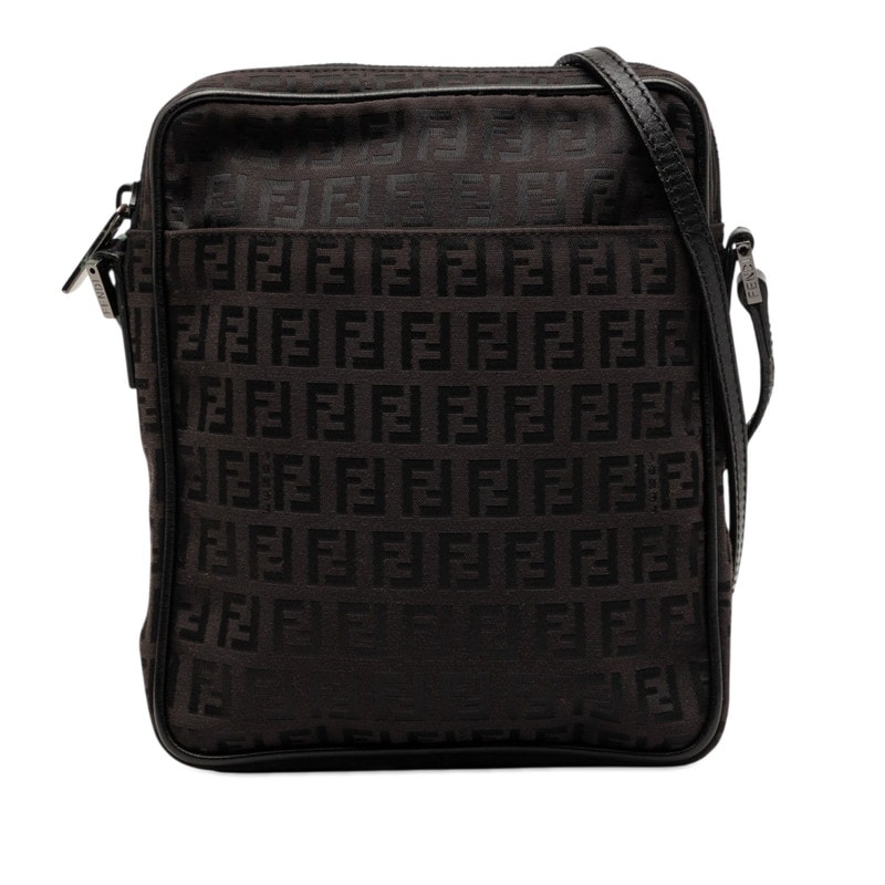 フェンディ ズッキーノ 斜め掛け ショルダーバッグ 8BT053 ブラック キャンバス レザー レディース FENDI 【中古】