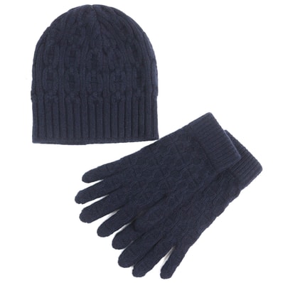 極美品 エルメス ニットキャップ ネイビー メンズ ニット帽:M 手袋:M