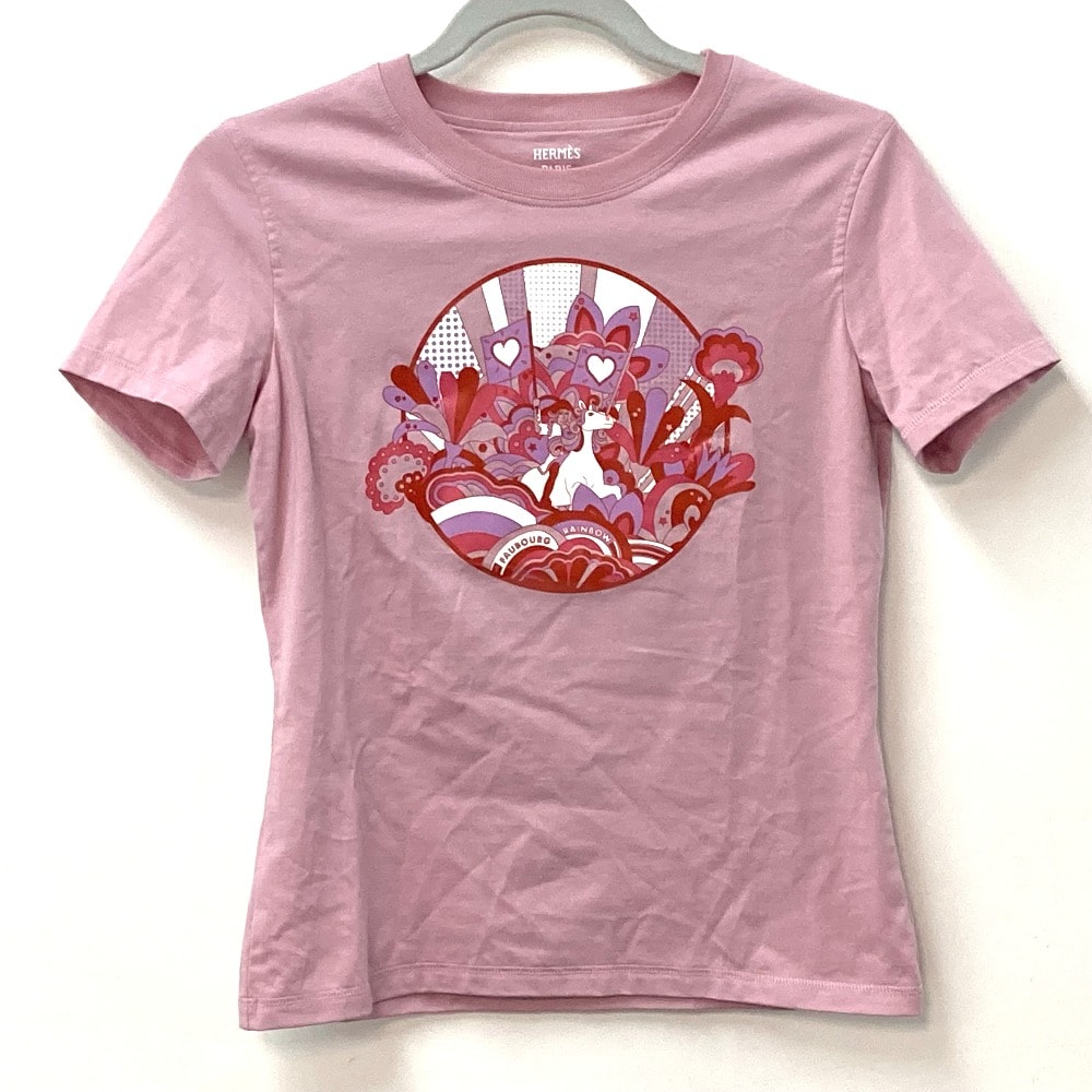 エルメス HERMES カルトゥッシュ 22SS マイクロ アパレル トップス 半袖Tシャツ コットン ピンク