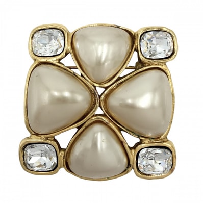 CHANEL シャネル ブローチ ココマーク ココ アクセサリー GP ラインストーン フェイクパール 26 ゴールド レディース 約35.5g 1991年【中古品】