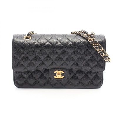 シャネル CHANEL マトラッセ Wフラップ ショルダーバッグ バッグ キャビアスキン(グレインドカーフ) レディース ブラック系 A01112 【中古】