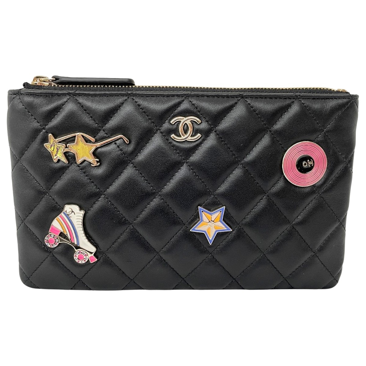 CHANEL シャネル マトラッセ ココマーク フラットポーチ ラムスキン AP1071 ブラック