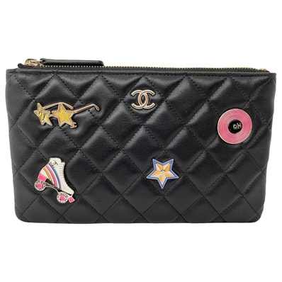 CHANEL シャネル マトラッセ ココマーク フラットポーチ ラムスキン AP1071 ブラック