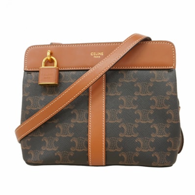 【6db1019】セリーヌ ショルダーバッグ トリオンフ ティーンカバドゥ PVC ブラック ブラウン ゴールド金具【中古】レディース