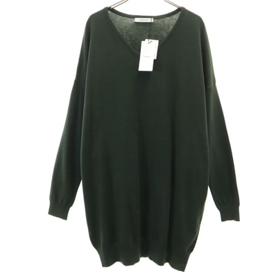 未使用 MOUSSY マウジー 長袖 Vネック ニット FREE 深緑 チュニック丈 セーター