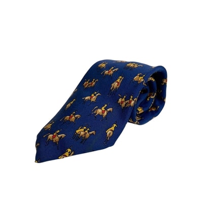 エルメス HERMES ネクタイ 乗馬 ブルー