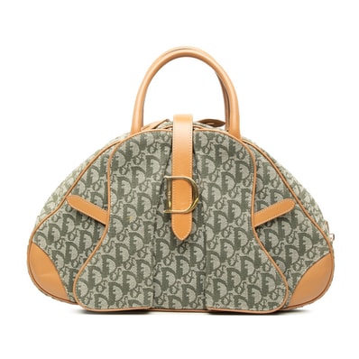 ディオール トロッター ダブルサドルバッグ ジャガード ハンドバッグ グリーン ベージュ キャンバス レザー レディース Dior 【中古】