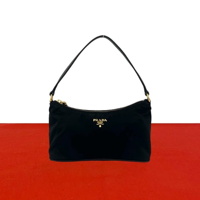 PRADA プラダ ロゴ 金具 ナイロン レザー ハンドバッグ ブラック
30791
