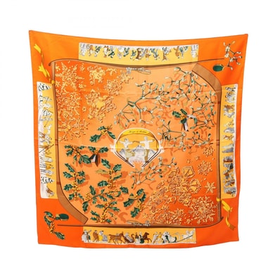 エルメス HERMES カレ90 neige d’antan スカーフ 衣料品 シルク シルク オレンジ レディース オレンジ系 / マルチカラー 【中古】