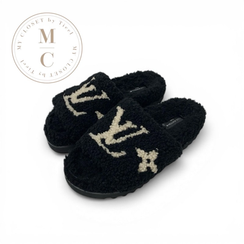 ルイヴィトン LOUIS VUITTON パセオライン モノグラム サンダル 靴 シューズ シアリング ブラック ホワイト ミュール ムートン