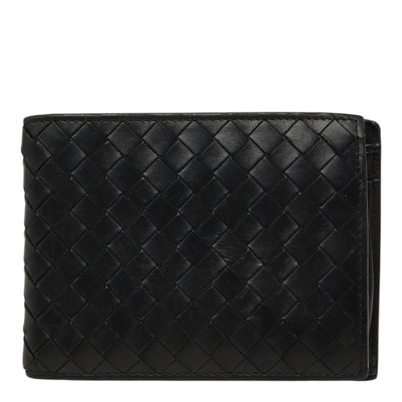 ボッテガヴェネタ イントレチャート 二つ折り財布 113112 ブラック レザー メンズ BOTTEGAVENETA 【中古】