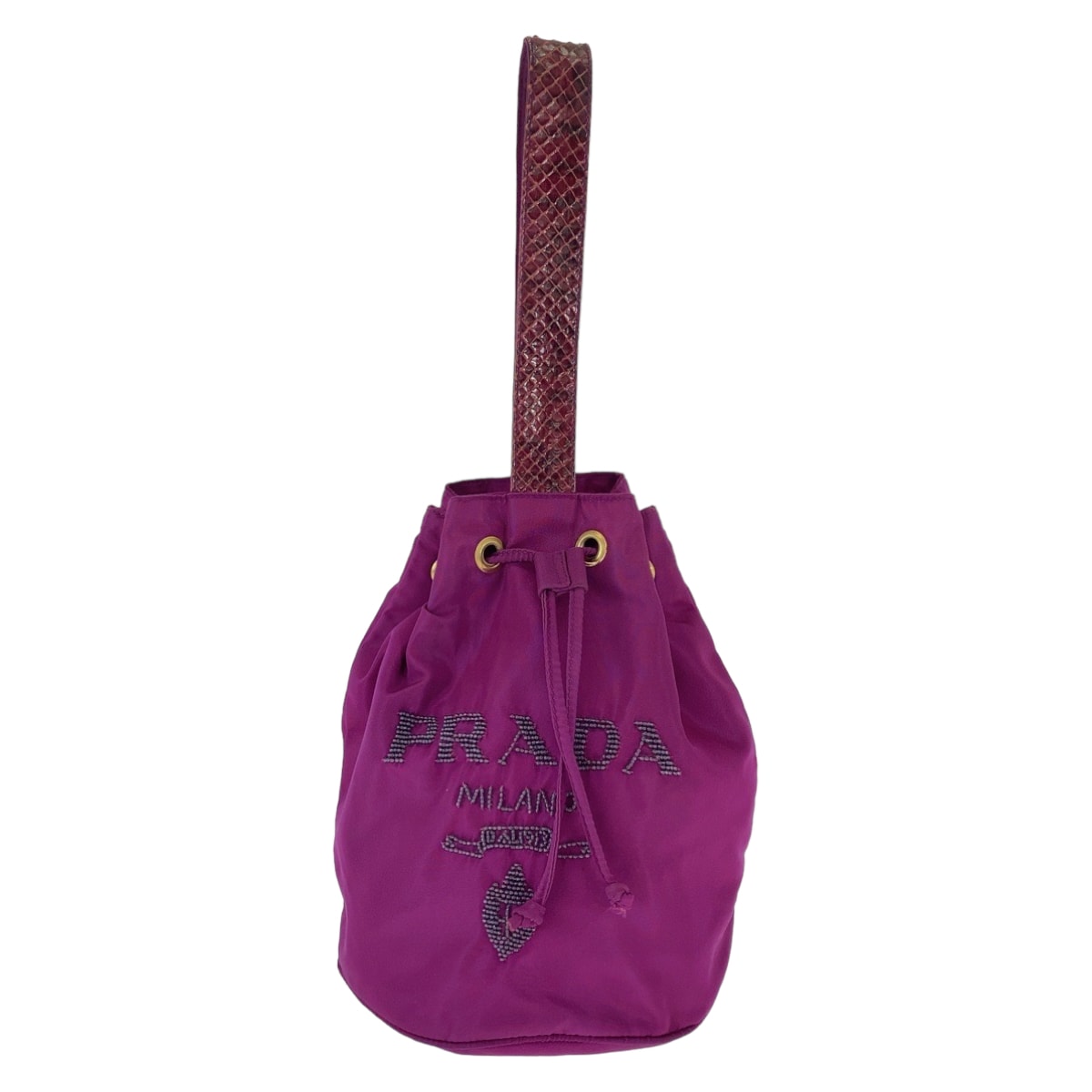 PRADA プラダ テスート ロゴ ビーズ パープル ゴールド金具 ナイロン パイソン/ ショルダーバッグ 巾着バッグ ハンドバッグ ポーチ 601845 【中古】