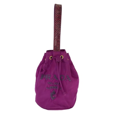 PRADA プラダ テスート ロゴ ビーズ パープル ゴールド金具 ナイロン パイソン/ ショルダーバッグ 巾着バッグ ハンドバッグ ポーチ 601845 【中古】