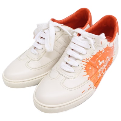 エルメス Quicker クイッカー ペイント加工 レザー ローカットスニーカー 36