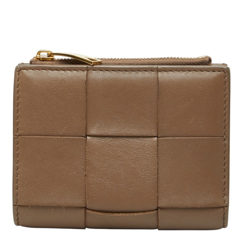 ボッテガヴェネタ マキシイントレチャート 二つ折り財布 ベージュ系 レザー レディース BOTTEGAVENETA 中古