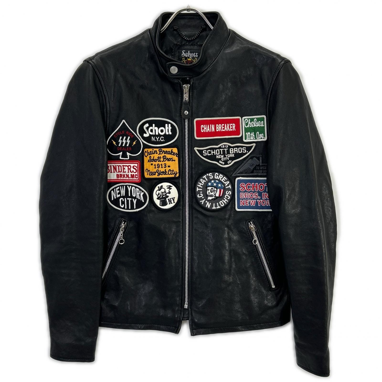 ショット 3191052 ブラック ラムレザー ワッペン ジャケット S