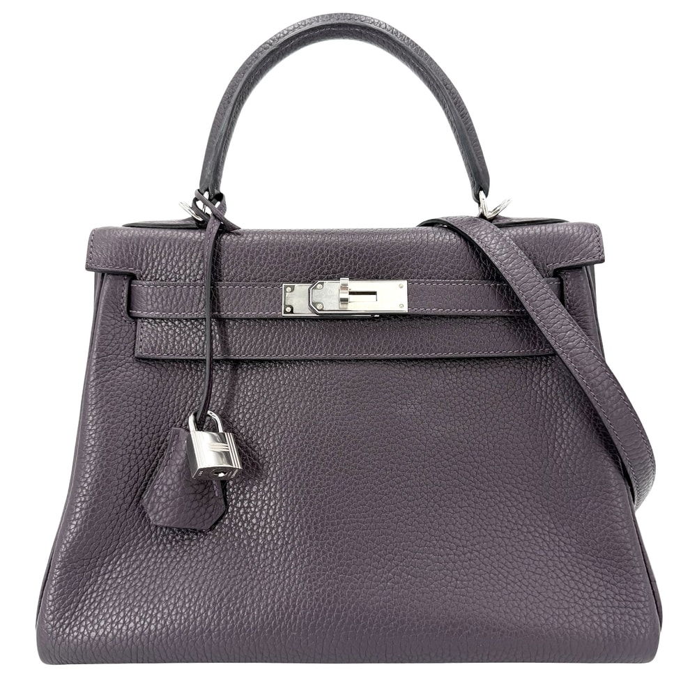 HERMES エルメス 2WAY ケリー28 トリヨンクレマンス ショルダーバッグ 肩掛け 斜め掛け ハンドバッグ D刻印 トリヨンクレマンス    パープル 紫
 シルバー金具 レディース 2019年【中古品】