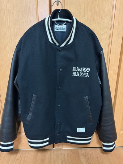 WACKO MARIA Leather Varsity Jacket "Black/Black"