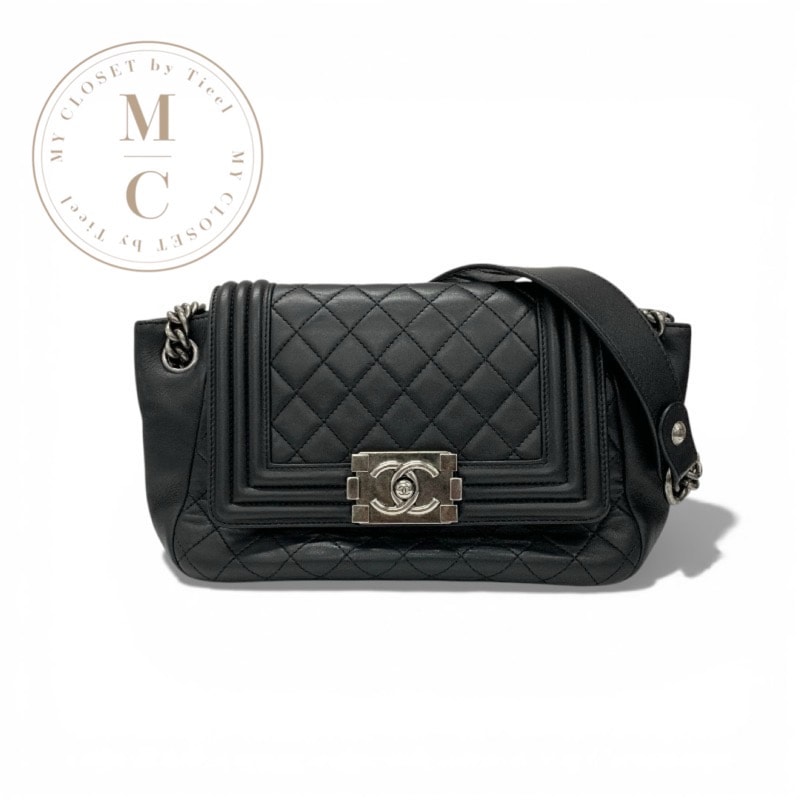 シャネル CHANEL バッグ ショルダーバッグ ブラック シルバー マトラッセ ココマーク ボーイシャネル ラムスキン ガンメタリック金具 チェーンショルダー