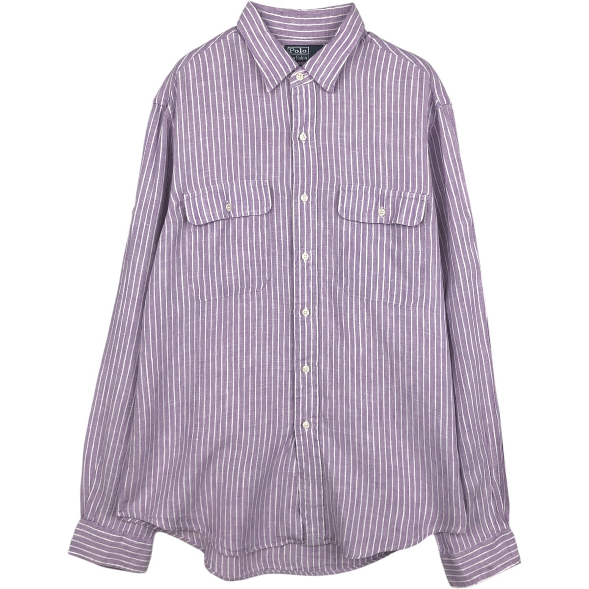 古着 ラルフローレン Ralph Lauren POLO by Ralph Lauren CUSTOM FIT ストライプ柄 長袖 リネンシャツ メンズL相当/eaa660895