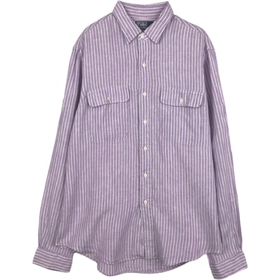 古着 ラルフローレン Ralph Lauren POLO by Ralph Lauren CUSTOM FIT ストライプ柄 長袖 リネンシャツ メンズL相当/eaa660895