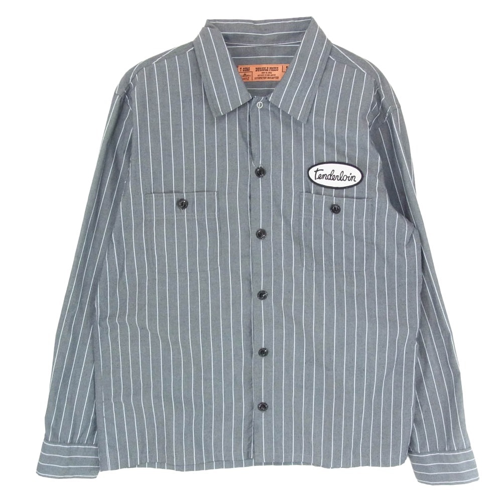 TENDERLOIN テンダーロイン その他トップス 06SS T-STRIPE WORK SHT オーバルロゴ ワッペン ストライプ ワークシャツ 長袖シャツ グレー系 S【中古】