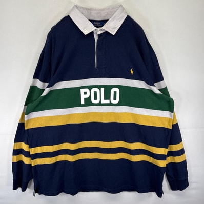 古着 ポロ・ラルフローレン POLO RALPH LAUREN 長袖シャツ ラガーシャツ ワンポイント ボーダー 3XLT ネイビー系 ボーダー メンズ